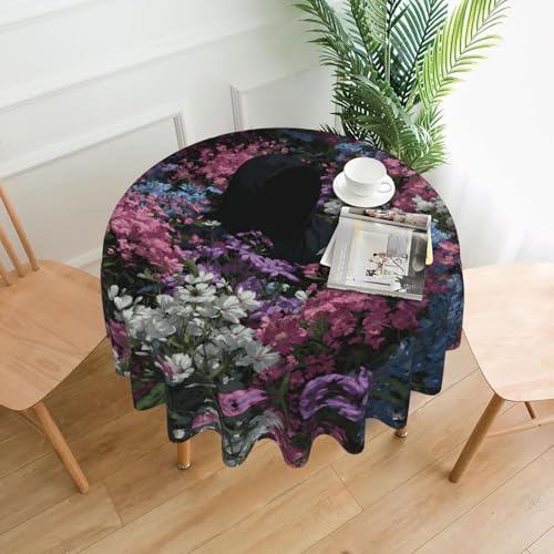 WHJWZY Runde Tischdecke mit Motiv "Der Geist in den Blumen", 152,4 cm, kann für einen runden Esstisch gewaschen werden von WHJWZY