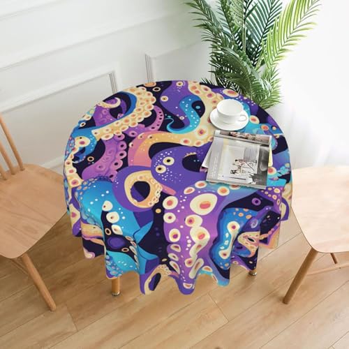 WHJWZY Runde Tischdecke mit Oktopus-Tentakel-Muster, 152,4 cm, waschbar, für runden Esstisch von WHJWZY