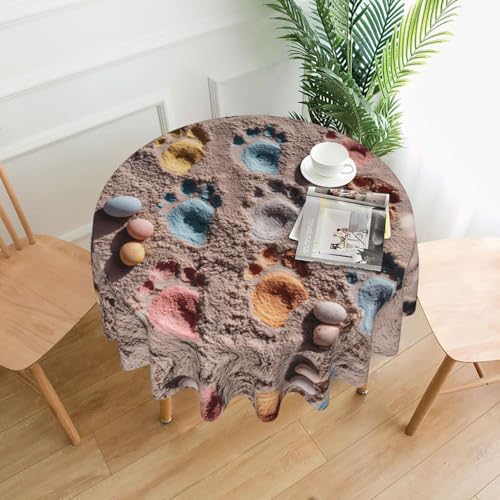 WHJWZY Runde Tischdecke mit Osterhasen-Fußabdruck-Muster, 152,4 cm, kann gewaschen werden, für runden Esstisch von WHJWZY