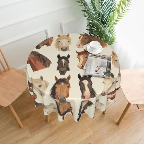 WHJWZY Runde Tischdecke mit Pferdemuster, 152,4 cm, kann gewaschen werden, für runden Esstisch von WHJWZY