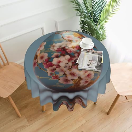 WHJWZY Runde Tischdecke mit Pflaumenblüten auf Ostereiern, 152,4 cm, kann gewaschen werden, für runden Esstisch von WHJWZY