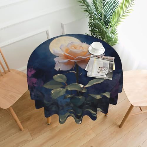 WHJWZY Runde Tischdecke mit Rosen im Mondschein-Muster, 152,4 cm, kann gewaschen werden, für runden Esstisch von WHJWZY