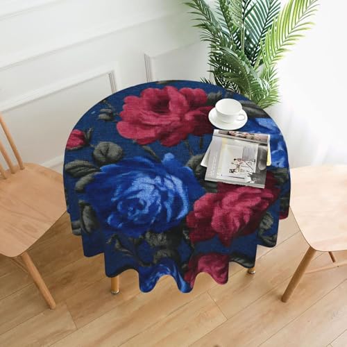 WHJWZY Runde Tischdecke mit Rosenmuster auf Leinwand, 152,4 cm, kann gewaschen werden, für runden Esstisch von WHJWZY