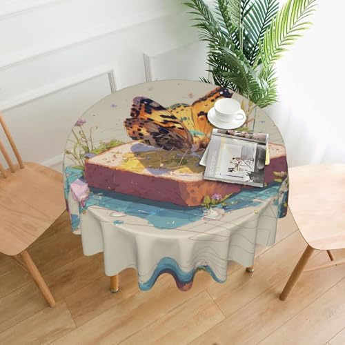 WHJWZY Runde Tischdecke mit Schmetterlingsmuster, 152,4 cm, waschbar, für runden Esstisch von WHJWZY