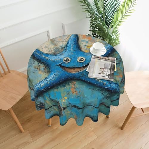 WHJWZY Runde Tischdecke mit Seesternmuster, 152,4 cm, waschbar, für runden Esstisch von WHJWZY