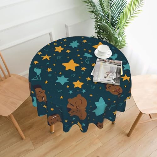WHJWZY Runde Tischdecke mit Sternen und Happy Fathers Day-Muster, 152,4 cm, kann gewaschen werden, für runden Esstisch von WHJWZY