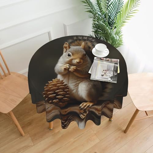 WHJWZY Runde Tischdecke mit Tannenzapfen, Eichhörnchenmuster, 152,4 cm, waschbar, für runden Esstisch von WHJWZY