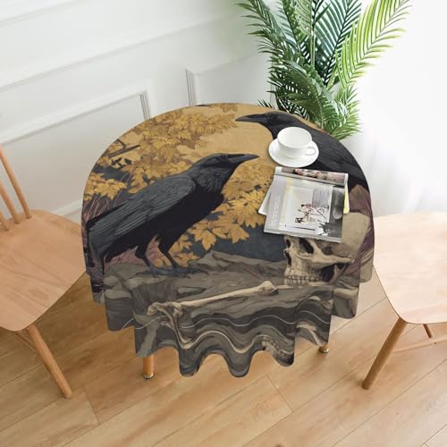WHJWZY Runde Tischdecke mit Totenkopf-Muster, 152,4 cm, kann für einen runden Esstisch gewaschen werden von WHJWZY
