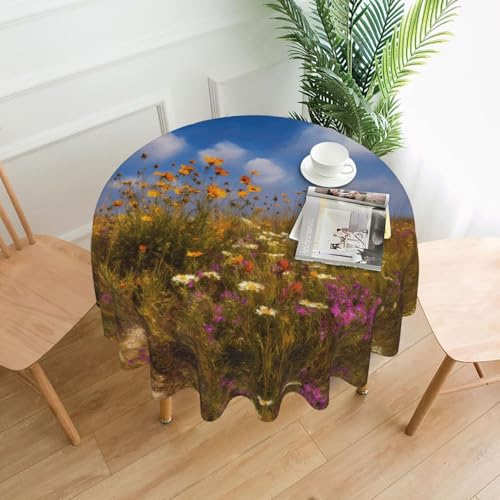 WHJWZY Runde Tischdecke mit Wildblumen auf der Prärie-Muster, 152,4 cm, kann gewaschen werden, für runden Esstisch von WHJWZY