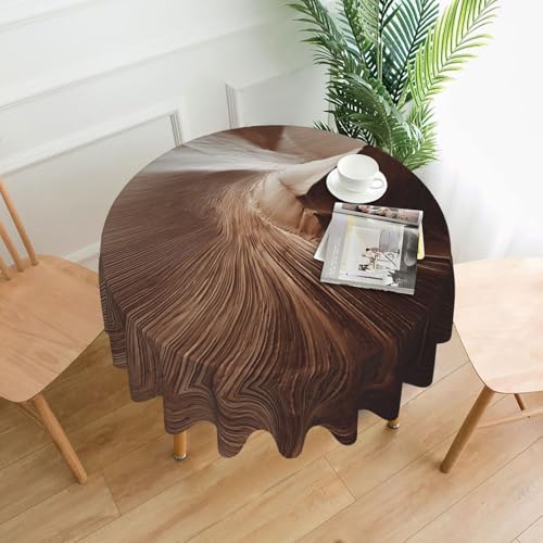 WHJWZY Runde Tischdecke mit Windspuren auf dem Sanddünen-Muster, 152,4 cm, kann gewaschen werden, für runden Esstisch von WHJWZY