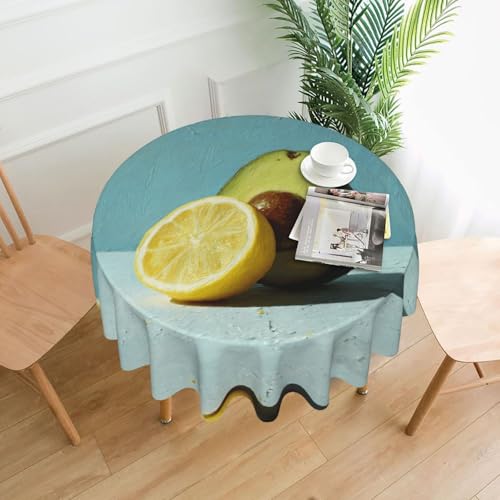 WHJWZY Runde Tischdecke mit Zitronen-Avocado-Muster, 152,4 cm, kann gewaschen werden, für runden Esstisch von WHJWZY