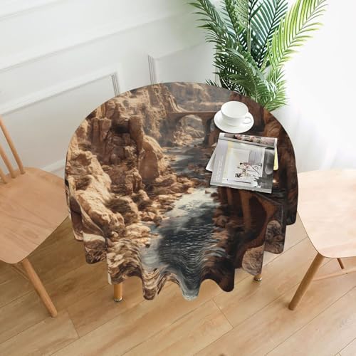 WHJWZY Runde Tischdecke mit Zug in der Schlucht, 152,4 cm, kann für einen runden Esstisch gewaschen werden von WHJWZY
