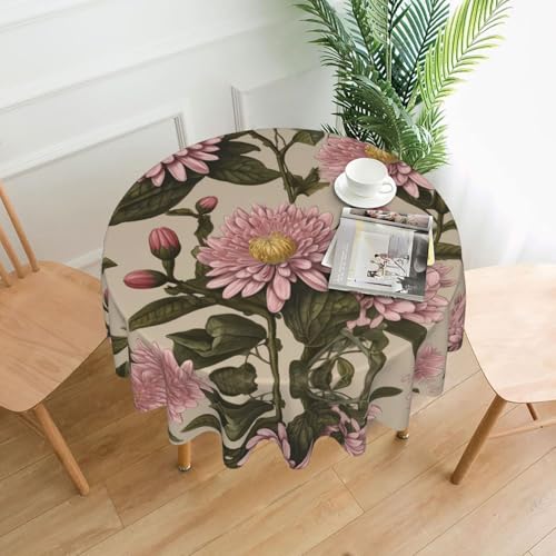 WHJWZY Runde Tischdecke mit blühendem Chrysanthemen-Muster, 152,4 cm, waschbar, für runden Esstisch von WHJWZY