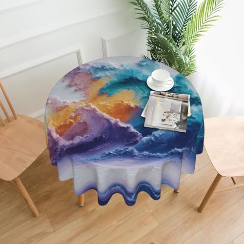 WHJWZY Runde Tischdecke mit buntem Wellenmuster, 152,4 cm, kann gewaschen werden, für runden Esstisch von WHJWZY