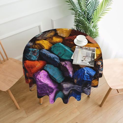 WHJWZY Runde Tischdecke mit farbigen Steinen, 152,4 cm, kann gewaschen werden, für runden Esstisch von WHJWZY