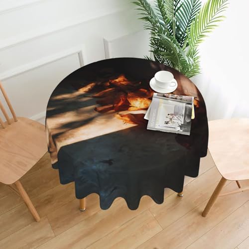 WHJWZY Runde Tischdecke mit gefallenen Blättern im Licht, 152,4 cm, kann gewaschen werden, für runden Esstisch von WHJWZY