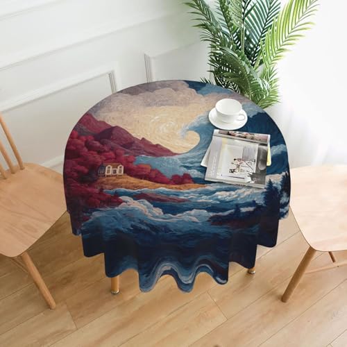WHJWZY Runde Tischdecke mit geschwungenem Wellenmuster, 152,4 cm, kann gewaschen werden, für runden Esstisch von WHJWZY