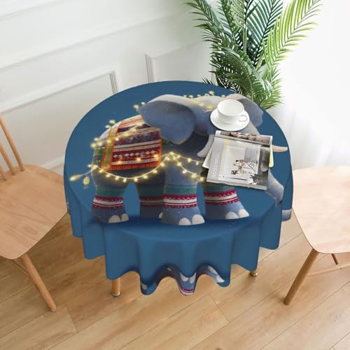 WHJWZY Runde Tischdecke mit glänzendem Elefantenmuster, 152,4 cm, kann gewaschen werden, für runden Esstisch von WHJWZY