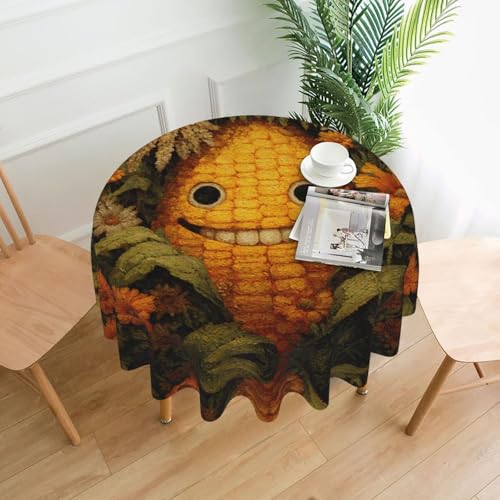 WHJWZY Runde Tischdecke mit lächelndem Maismuster, 152,4 cm, kann gewaschen werden, für runden Esstisch von WHJWZY