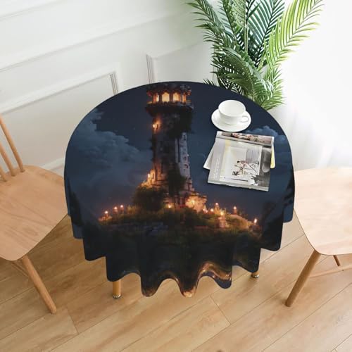 WHJWZY Runde Tischdecke mit leuchtendem Türm-Muster, 152,4 cm, kann gewaschen werden, für runden Esstisch von WHJWZY