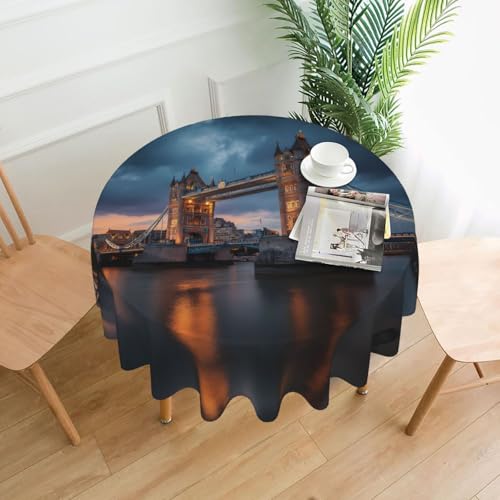 WHJWZY Runde Tischdecke mit schönem Turmbrücken-Muster, 152,4 cm, kann gewaschen werden, für runden Esstisch von WHJWZY