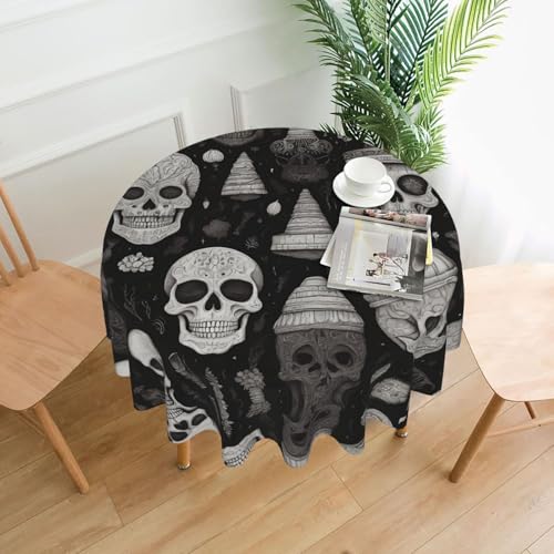 WHJWZY Runde Tischdecke mit verschiedenen Totenköpfen, 152,4 cm, kann gewaschen werden, für runden Esstisch von WHJWZY