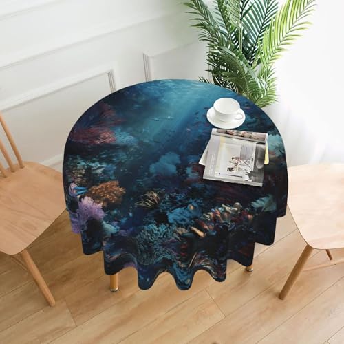 WHJWZY Schöne runde Tischdecke mit Korallen-Meeres-Muster, 152,4 cm, kann gewaschen werden, für runden Esstisch von WHJWZY