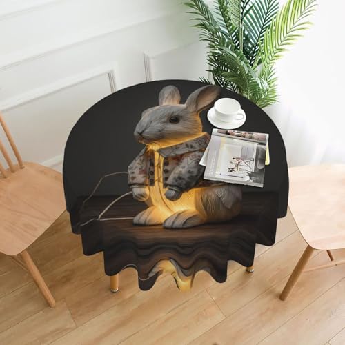 WHJWZY Tischdecke mit Kaninchenlaternenmuster, rund, 152,4 cm, waschbar, für runden Esstisch von WHJWZY
