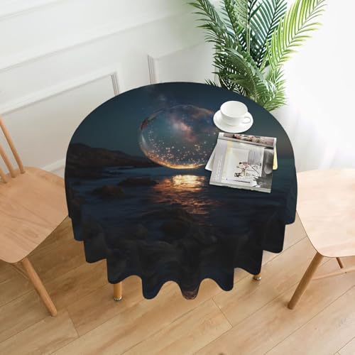 WHJWZY Tischdecke mit Luftblasen im Sternenhimmel, rund, 152,4 cm, waschbar, für runden Esstisch von WHJWZY