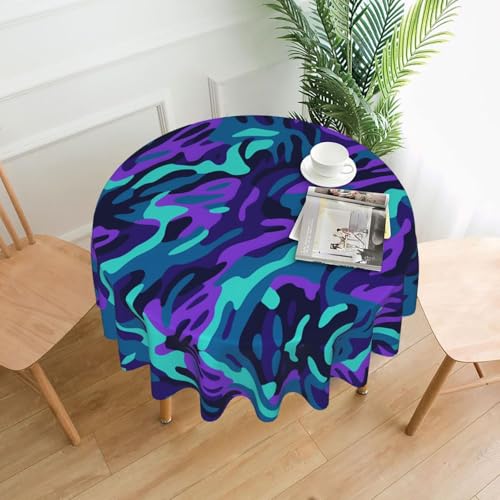 WHJWZY Tischdecke mit Zebrastreifenmuster, rund, 152,4 cm, waschbar, für runden Esstisch, Violett/Blau/Grün von WHJWZY
