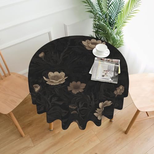 WHJWZY Tischdecke mit farblosem Blumenmuster, rund, 152,4 cm, waschbar, für runden Esstisch, Schwarz und Weiß von WHJWZY