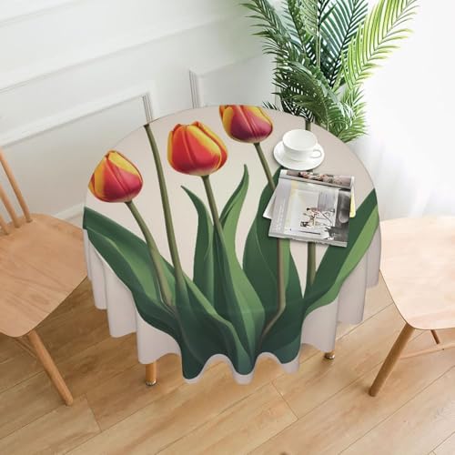 WHJWZY Tischdecke mit rosa Hintergrund, Tulpenmuster, rund, 152,4 cm, kann gewaschen werden, für runden Esstisch von WHJWZY