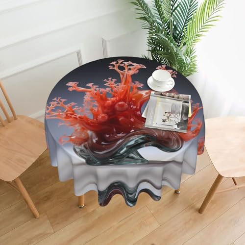 WHJWZY Tischdecke mit schmelzendem glasiertem Korallenmuster, rund, 152,4 cm, waschbar, für runden Esstisch von WHJWZY