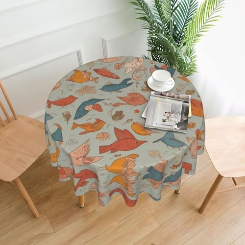 WHJWZY Tischdecke mit verschiedenen Fischmustern, 152,4 cm, kann für runde Esstische gewaschen werden von WHJWZY