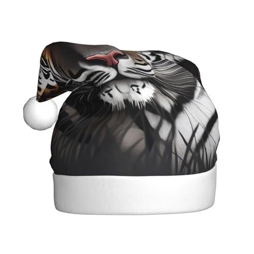 WHJWZY Weihnachtsmütze für Erwachsene – festliches Accessoire, Halloween, jährliche Zeremonien, Feiertage, Partys, Tiger in Ruhe Muster von WHJWZY