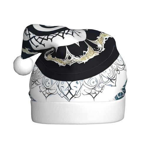 WHJWZY Weihnachtsmütze für Erwachsene – festliches Accessoire, Halloween, jährliche Zeremonien, Feiertagsfeiern, schwarz-weiß, rundes Totem-Muster von WHJWZY