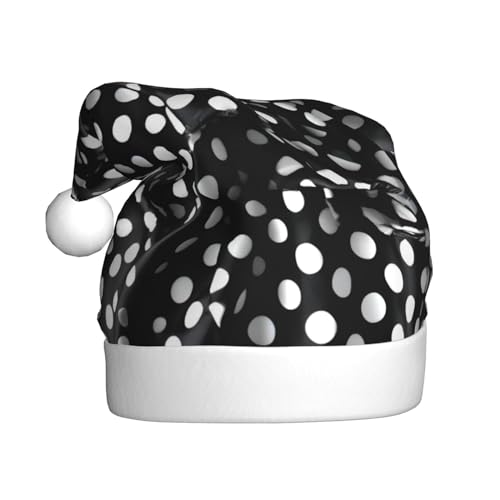 WHJWZY Weihnachtsmütze für Erwachsene – festliches Accessoire, Halloween, jährliche Zeremonien, Feiertagsfeiern, schwarz-weiße gewellte Punkte bedruckt von WHJWZY