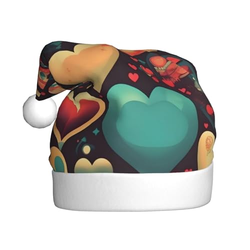 WHJYCC Bunte Herzen, klassische Weihnachtsmütze, perfekte Weihnachtsmannmütze für Erwachsene, Schneeflockenhut, ideal für Weihnachten, Halloween und Partygeschenke WHJYCC Bunte Herzen, klassische Weihnachtsmütze, perfekte Weihnachtsmannmütze für Erwachsene, Schneeflockenhut, ideal für Weihnachten, Halloween und Partygeschenke von WHJYCC