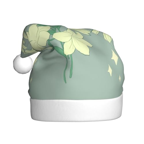 WHJYCC Cartoon weiße Lilien Klassische Weihnachtsmütze, perfekte Nikolausmütze für Erwachsene, Schneeflockenhut, ideal für Weihnachten, Halloween und Partygeschenke WHJYCC Cartoon weiße Lilien Klassische Weihnachtsmütze, perfekte Nikolausmütze für Erwachsene, Schneeflockenhut, ideal für Weihnachten, Halloween und Partygeschenke von WHJYCC