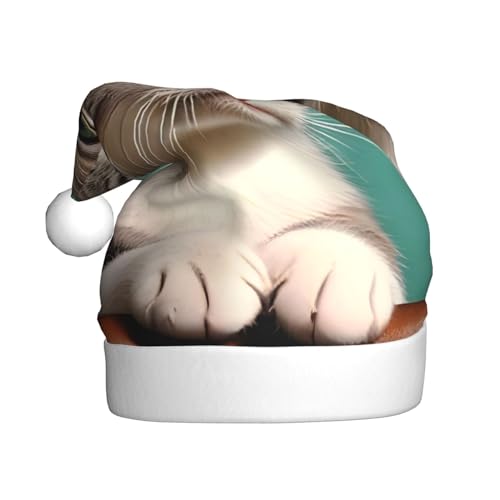 WHJYCC Eine neugierige Katze, klassische Weihnachtsmütze, perfekte Nikolausmütze für Erwachsene, Schneeflockenhut, ideal für Weihnachten, Halloween und Partygeschenke WHJYCC Eine neugierige Katze, klassische Weihnachtsmütze, perfekte Nikolausmütze für Erwachsene, Schneeflockenhut, ideal für Weihnachten, Halloween und Partygeschenke von WHJYCC