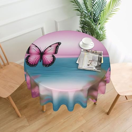 WHJYYXDE Runde dekorative Tischdecken, 152,4 cm, kann gewaschen und wiederverwendet werden, für runde Tische, Esstisch, Couchtisch, rosa Schmetterlings- und Meeresmuster von WHJYYXDE