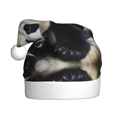 WHJYYXDE Weihnachtsmütze für Erwachsene – Hochwertiger Stoff Weihnachtsmannmütze mit weicher und flauschiger Unterseite, Panda-Tiermuster von WHJYYXDE