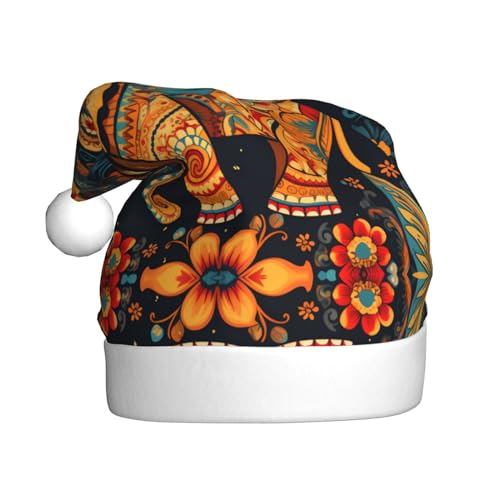 WHJYYXDE Weihnachtsmütze für Erwachsene - Hochwertiger Stoff mit weichem Stoff für Feiertagsfeiern, Bohemian-Elefanten-Muster von WHJYYXDE