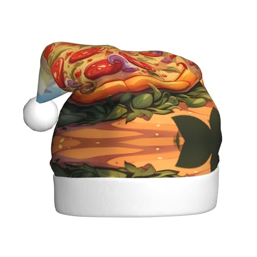 WHJYYXDE Weihnachtsmütze für Erwachsene - Hochwertiger Stoff mit weichem Stoff für Feiertagsfeiern, großes Pizza-Muster von WHJYYXDE
