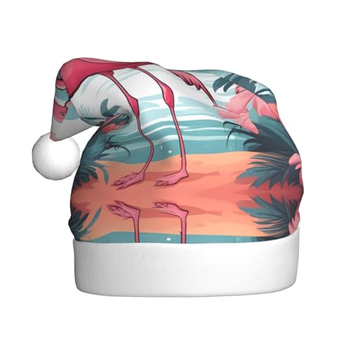 WHJYYXDE Weihnachtsmütze für Erwachsene – hochwertiger Stoff mit weichem Stoff für Feiertage, Partys, Cartoon-See-Flamingo-Drucke von WHJYYXDE