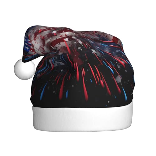WHJYYXDE Weihnachtsmütze für Erwachsene – hochwertiger Stoff mit weichem Stoff für Feiertage, Partys, Feuerwerk, amerikanische Flagge, 4. Juli-Muster von WHJYYXDE
