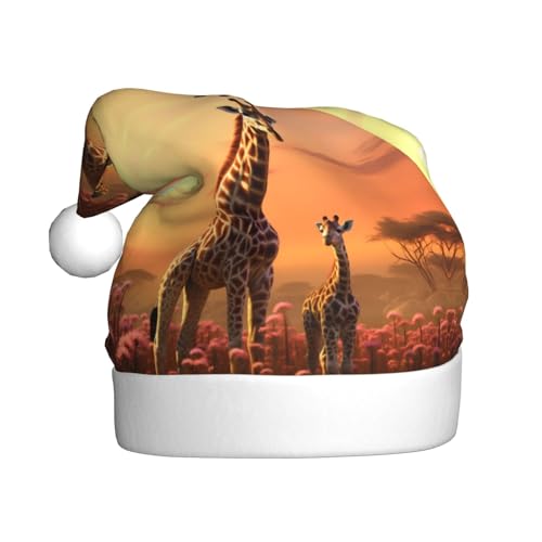 WHJYYXDE Weihnachtsmütze für Erwachsene – hochwertiger Stoff mit weichem Stoff für Feiertage, Partys, Giraffe, Mama und Baby von WHJYYXDE