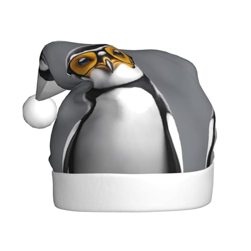 WHJYYXDE Weihnachtsmütze für Erwachsene – hochwertiger Stoff mit weichem Stoff für Feiertage, Partys, Pinguin mit Brillenmuster von WHJYYXDE