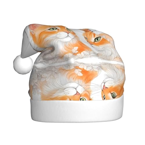 WHJYYXDE Weihnachtsmütze für Erwachsene – hochwertiger Stoff mit weichem Stoff für Feiertage, Partys, orangefarbene Katzen-Drucke von WHJYYXDE