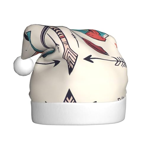 WHJYYXDE Weihnachtsmütze für Erwachsene – hochwertiger Stoff mit weichem Stoff für Feiertage, bunte handgezeichnete Kunst mit Pfeilmuster im Boho-Stil von WHJYYXDE